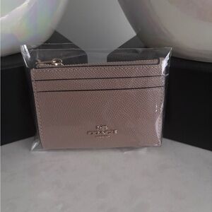 Coach Pink Pebbled Leather Card Case with Gold Logo